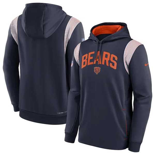 Men's Chicago Bears Navy Sideline Stack Performance Pullover Hoodie 002